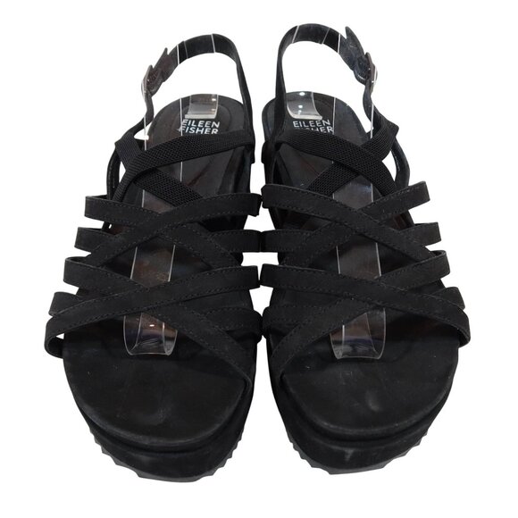 EILEEN FISHER Suede Platform Strappy Sandals Size 8.5 Black Casual Summer - Picture 2 of 11
